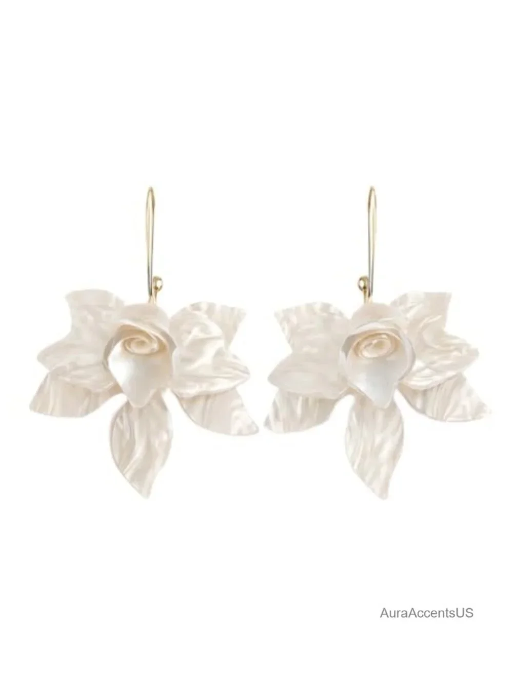 Large White Flower Dangle Earrings Gold Hoop Floral Drop Earrings Lightweight